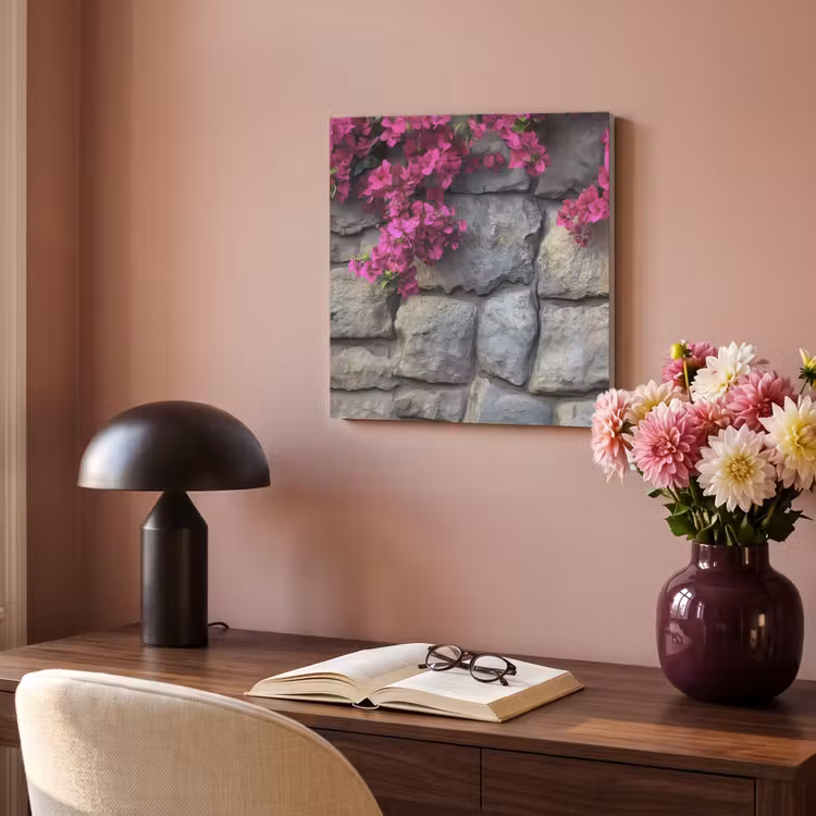 Akoestisch schilderij - Bougainvillea - Stenen Muur - Roze — 4
