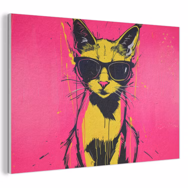 Akoestisch schilderij - Kat - Art - Zonnebril - Roze — 1