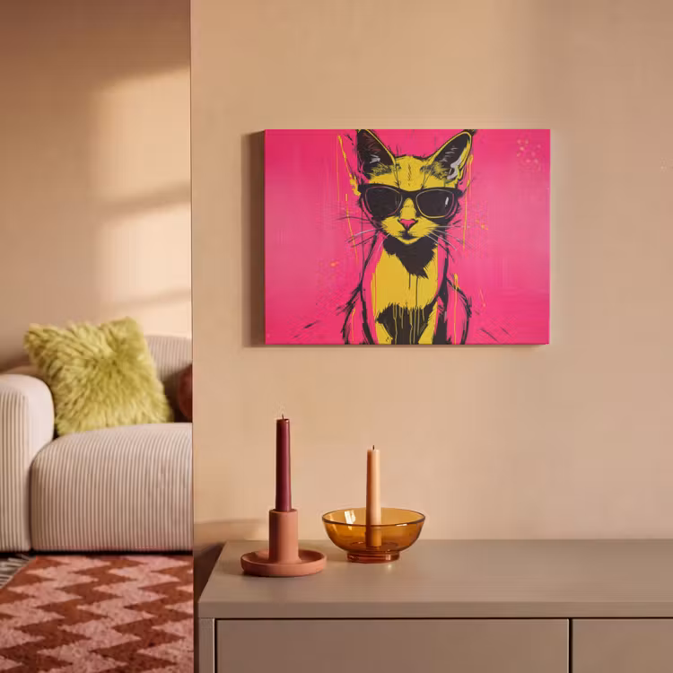 Akoestisch schilderij - Kat - Art - Zonnebril - Roze — 2