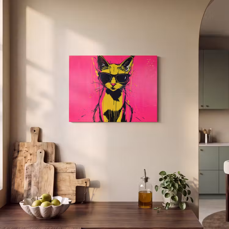 Akoestisch schilderij - Kat - Art - Zonnebril - Roze — 3