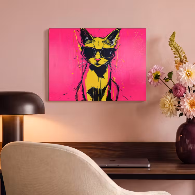 Akoestisch schilderij - Kat - Art - Zonnebril - Roze — 4