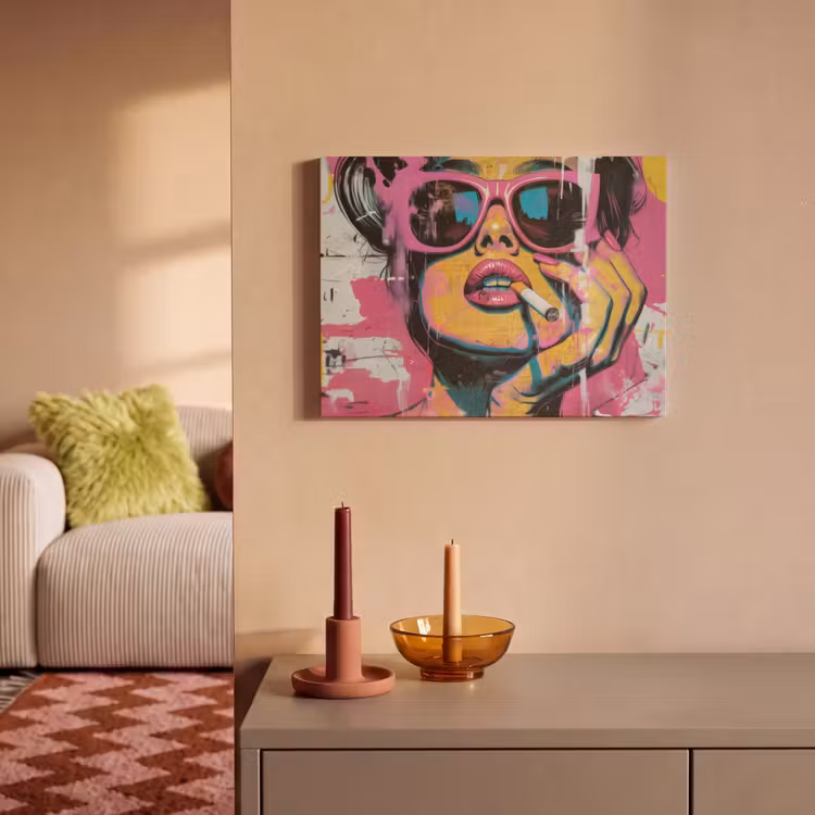 Akoestisch schilderij - Portret - Vrouw - Abstract - Zonnebril — 2