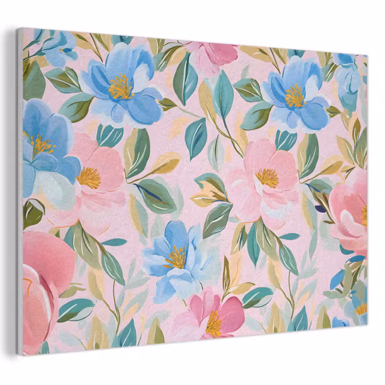 Akoestisch schilderij - Blauw - Roze - Bloemen — 1