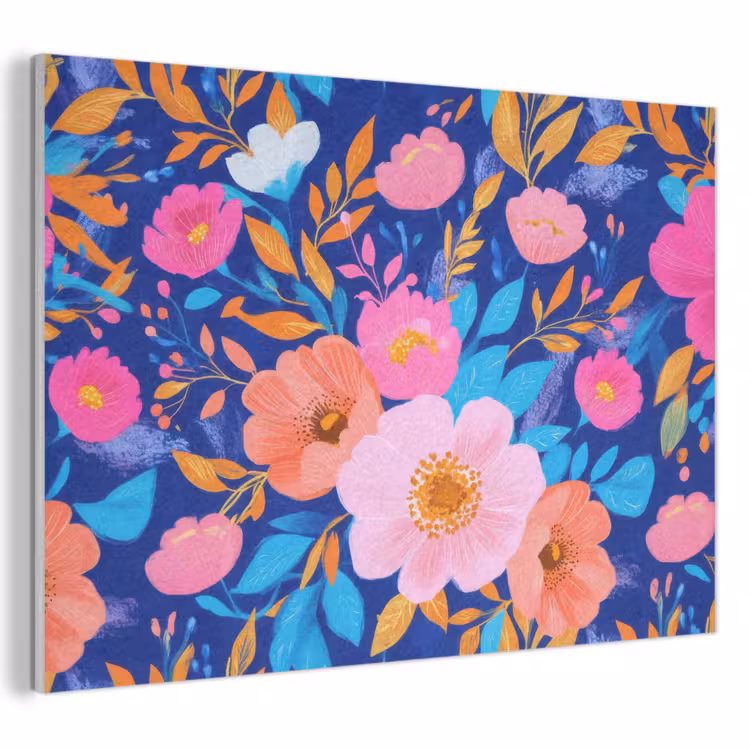 Akoestisch schilderij - Bloemen - Blauw - Roze — 1