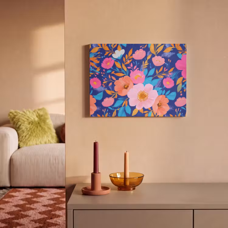 Akoestisch schilderij - Bloemen - Blauw - Roze — 2
