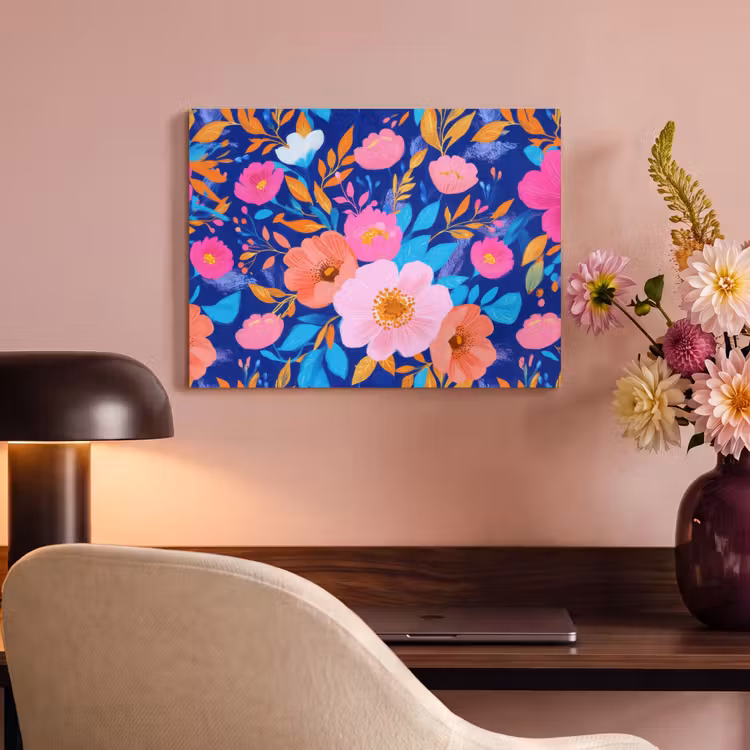 Akoestisch schilderij - Bloemen - Blauw - Roze — 4