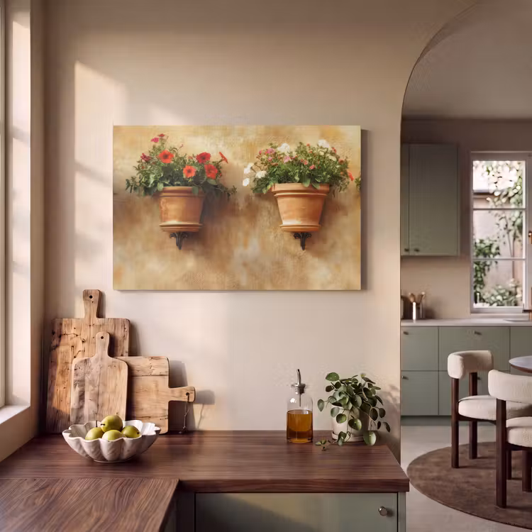 Akoestisch schilderij - Bloempotten - Muur - Vintage — 3