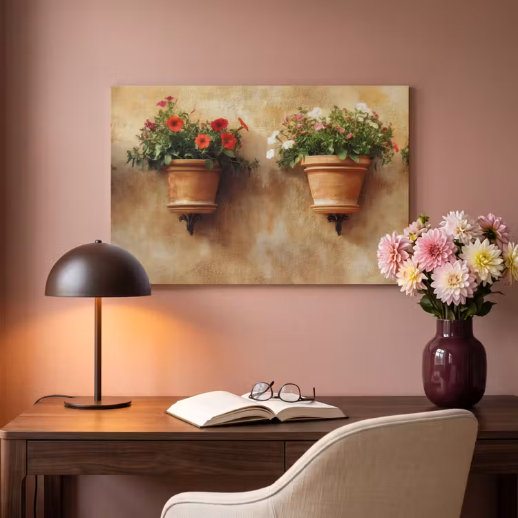 Akoestisch schilderij - Bloempotten - Muur - Vintage — 4