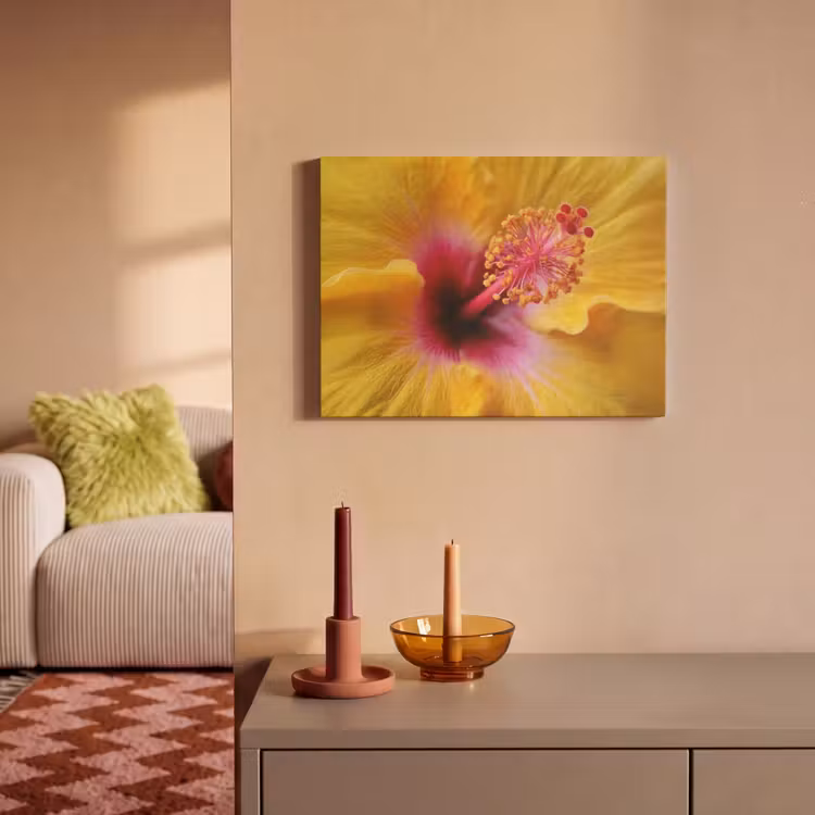 Akoestisch schilderij - Geel - Hibiscus - Tropisch — 2