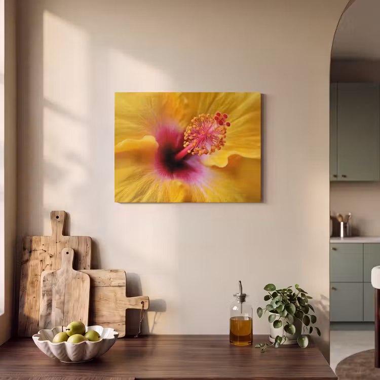 Akoestisch schilderij - Geel - Hibiscus - Tropisch — 3