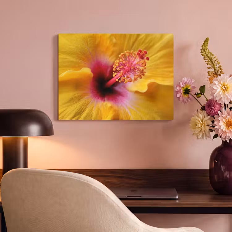 Akoestisch schilderij - Geel - Hibiscus - Tropisch — 4