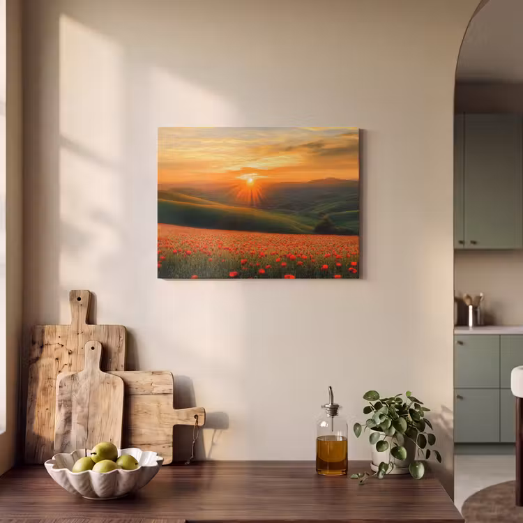 Akoestisch schilderij - Klaprozen - Bloemen - Heuvels - Zonsondergang — 3