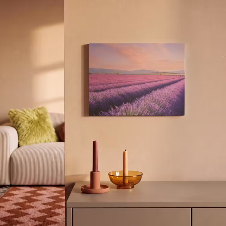 Akoestisch schilderij - Lavendelveld - Zonsondergang - Paars - Bloemen — 2