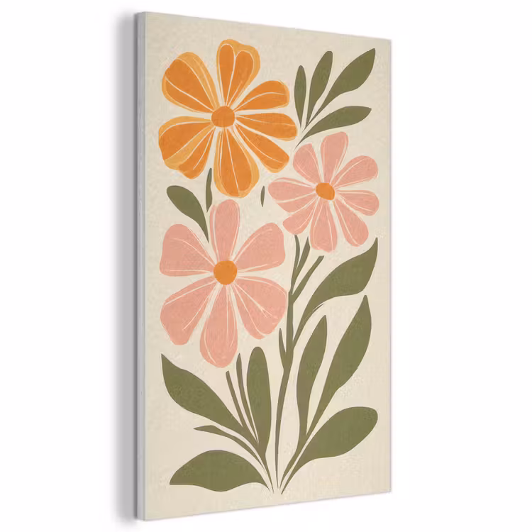 Akoestisch schilderij - Minimalistisch - Bloemen - Bladeren - Roze — 1