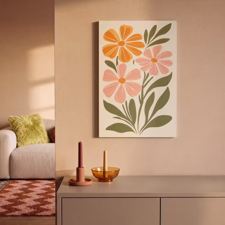 Akoestisch schilderij - Minimalistisch - Bloemen - Bladeren - Roze — 2