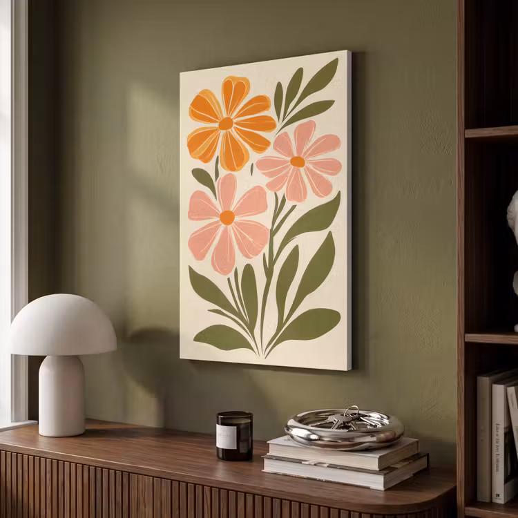 Akoestisch schilderij - Minimalistisch - Bloemen - Bladeren - Roze — 4