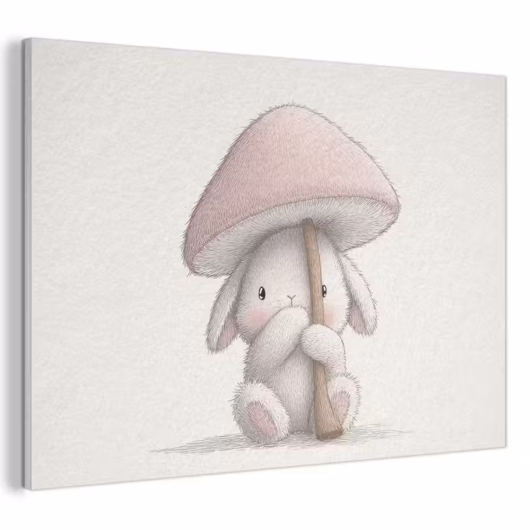 Akoestisch schilderij - Paddenstoel - Konijn - Roze — 1