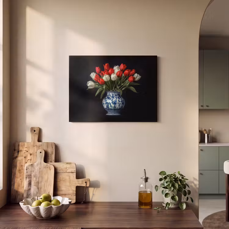 Akoestisch schilderij - Rode - Bloemen - Tulpen - Vaas — 3