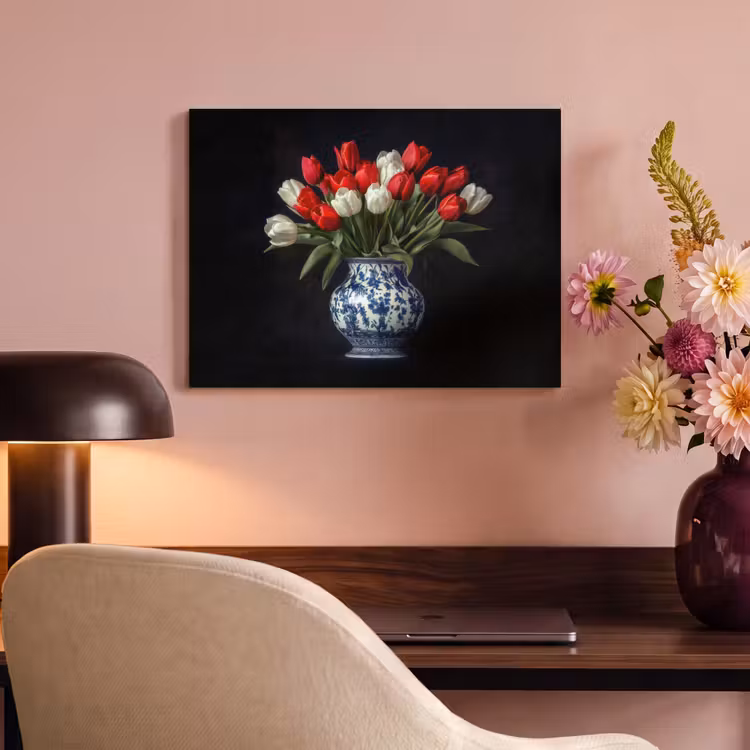 Akoestisch schilderij - Rode - Bloemen - Tulpen - Vaas — 4