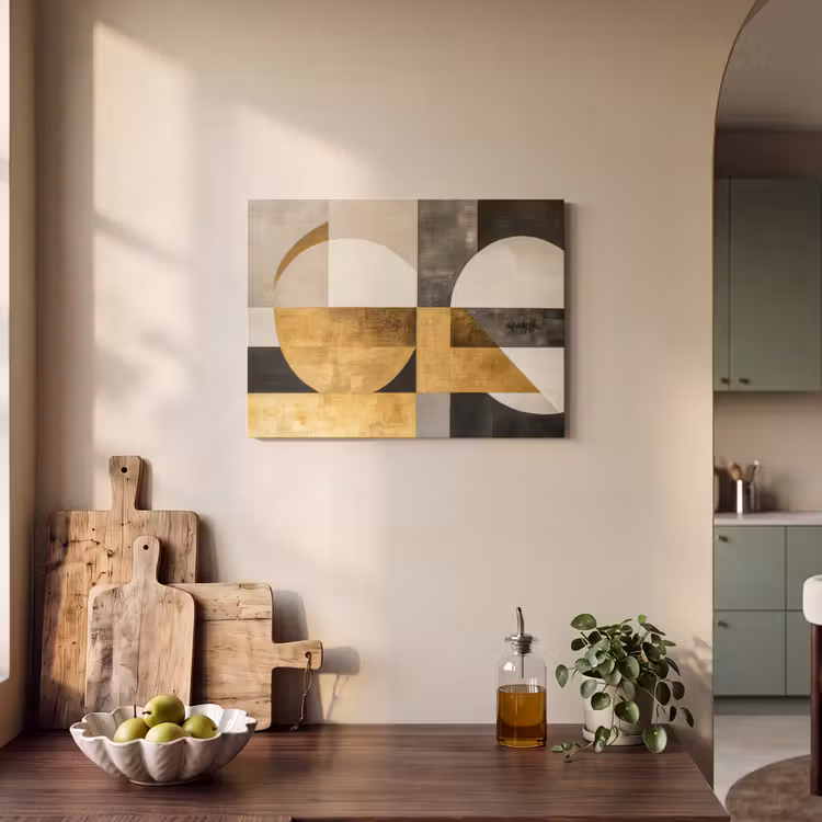 Akoestisch schilderij - Abstract - Goud - Grijs - Vormen - Geometrisch — 3
