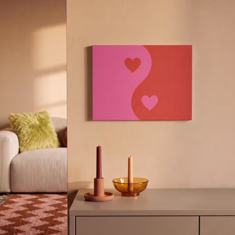 Akoestisch schilderij - Minimalistisch - Rood - Roze - Hartjes — 2