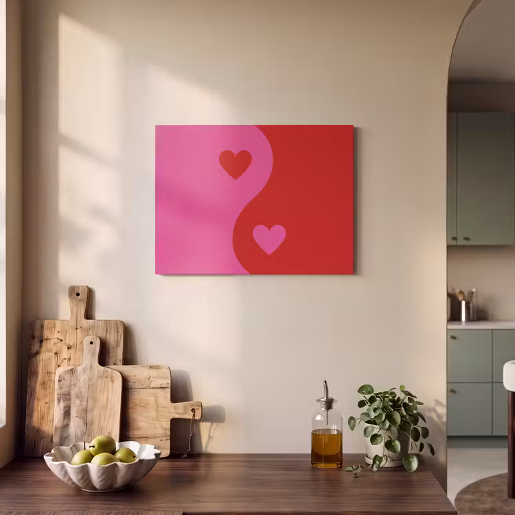 Akoestisch schilderij - Minimalistisch - Rood - Roze - Hartjes — 3