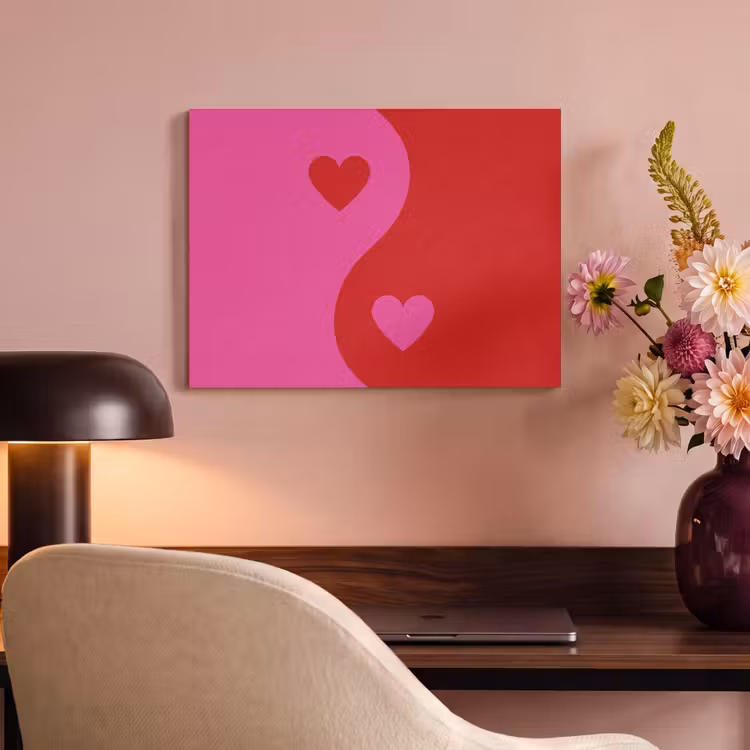 Akoestisch schilderij - Minimalistisch - Rood - Roze - Hartjes — 4