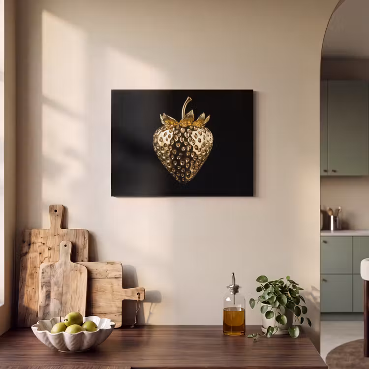 Akoestisch schilderij - Aardbei - Goud - Zwart - Chrome — 3