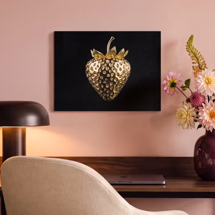 Akoestisch schilderij - Aardbei - Goud - Zwart - Chrome — 4