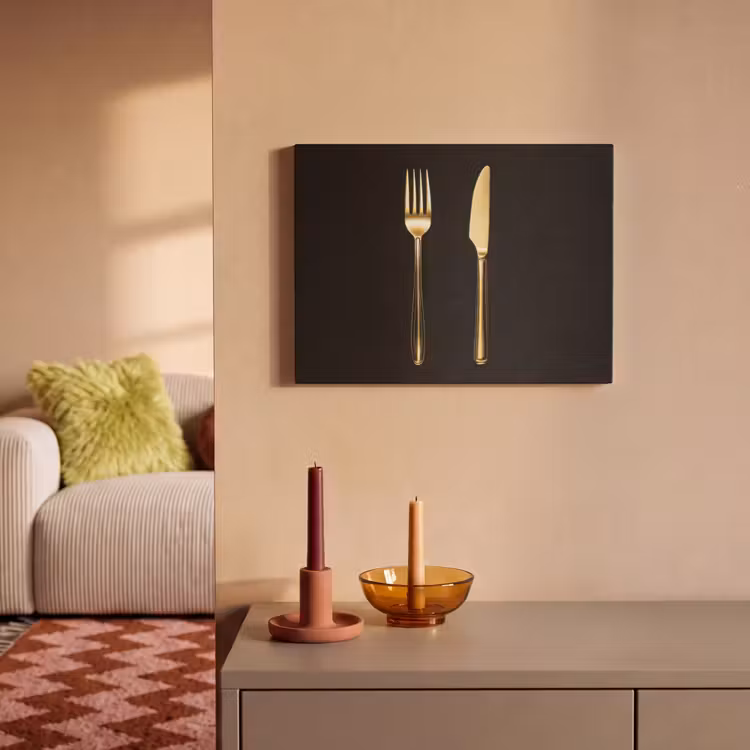 Akoestisch schilderij - Bestek - Goud - Mes - Vork — 2