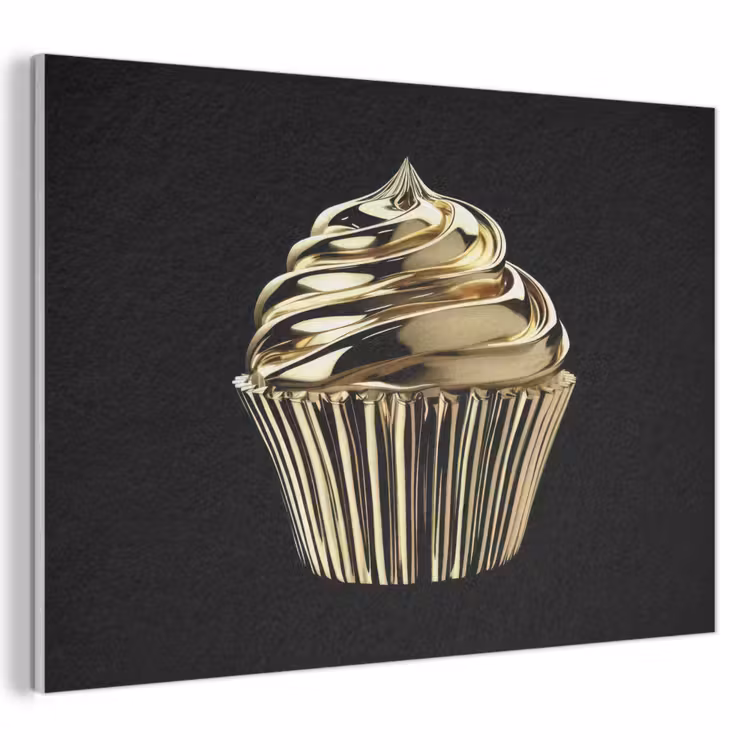 Akoestisch schilderij - Cupcake - Eten - Goud - Zwart — 1