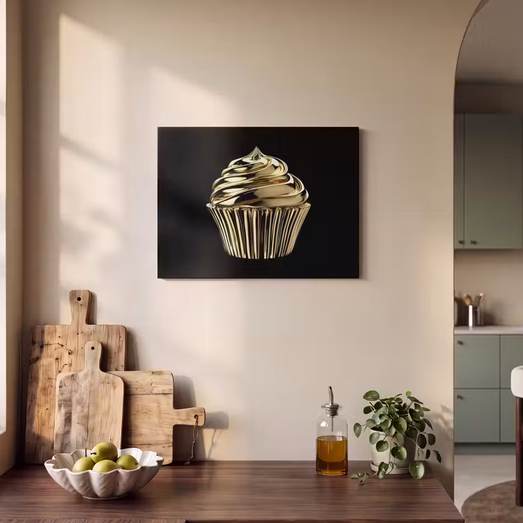 Akoestisch schilderij - Cupcake - Eten - Goud - Zwart — 3