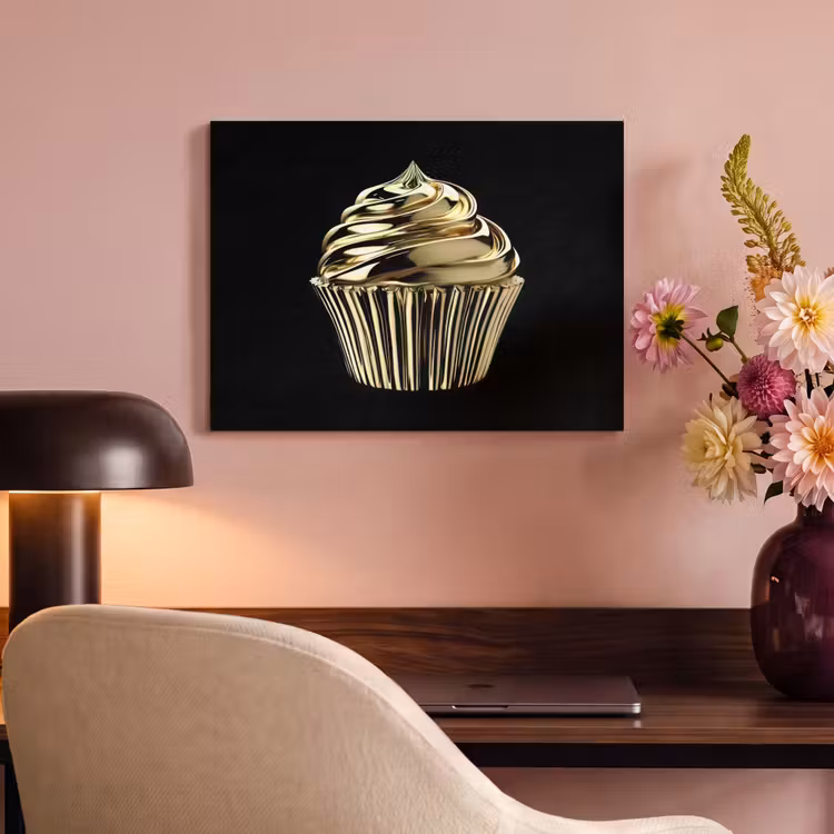 Akoestisch schilderij - Cupcake - Eten - Goud - Zwart — 4