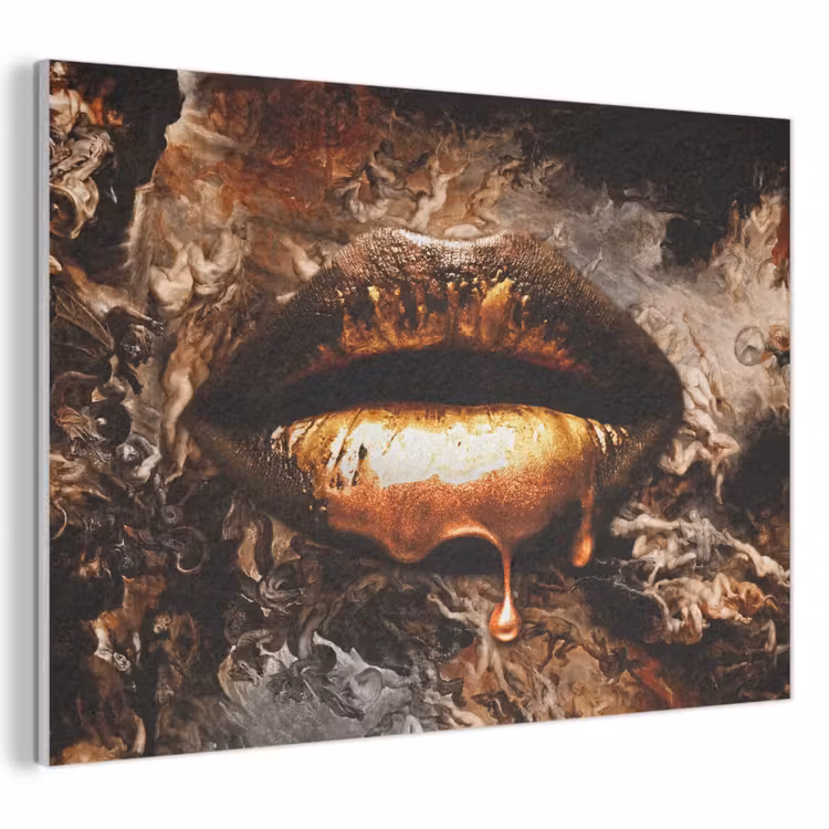 Akoestisch schilderij - Goud - Lippen - Kunst — 1