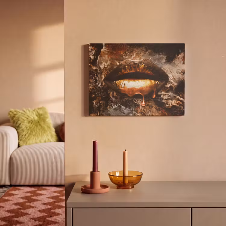 Akoestisch schilderij - Goud - Lippen - Kunst — 2