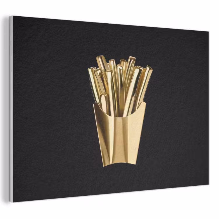 Akoestisch schilderij - Friet - Goud - Chrome - Eten — 1