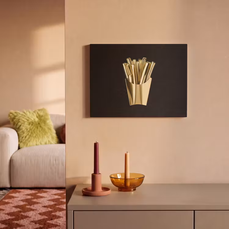 Akoestisch schilderij - Friet - Goud - Chrome - Eten — 2
