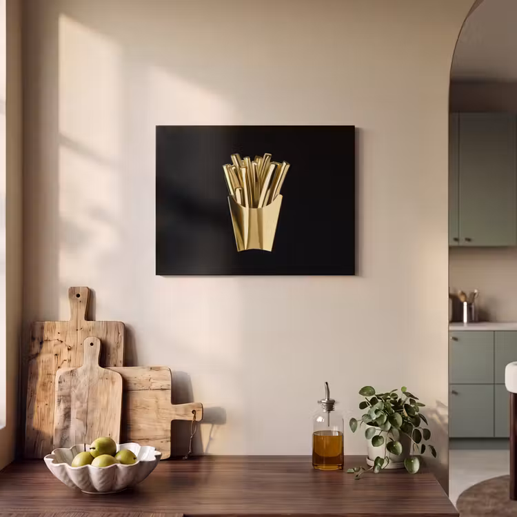 Akoestisch schilderij - Friet - Goud - Chrome - Eten — 3