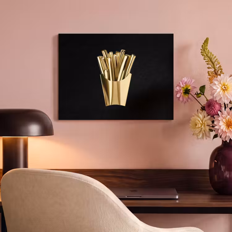 Akoestisch schilderij - Friet - Goud - Chrome - Eten — 4