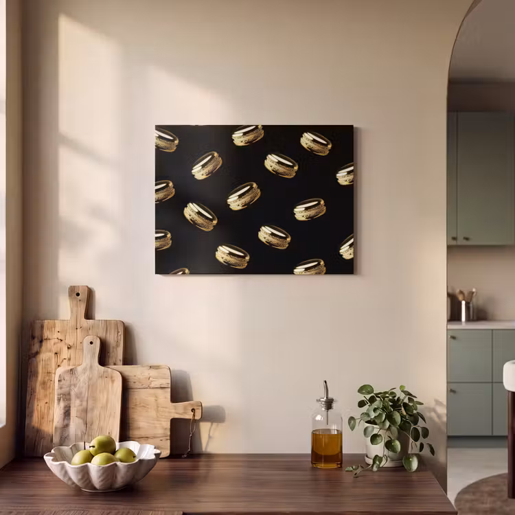 Akoestisch schilderij - Macarons - Patroon - Goud - Zwart — 3