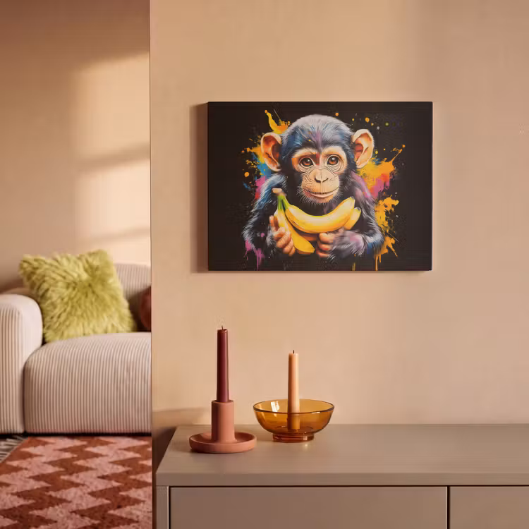 Akoestisch schilderij - Aap - Graffiti - Kleurrijk - Bananen - Modern — 2