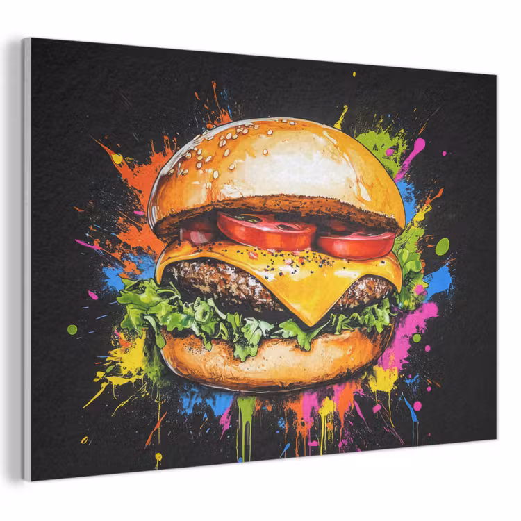 Akoestisch schilderij - Hamburger - Graffiti - Verf - Kleurrijk - Eten - Abstract — 1