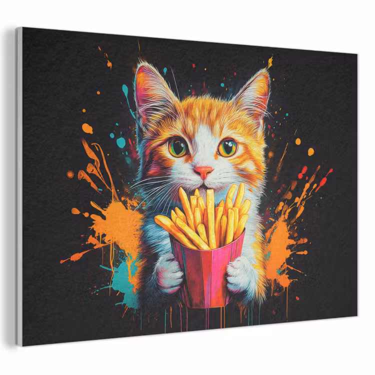 Akoestisch schilderij - Kat - Eten - Patat - Graffiti - Abstract — 1