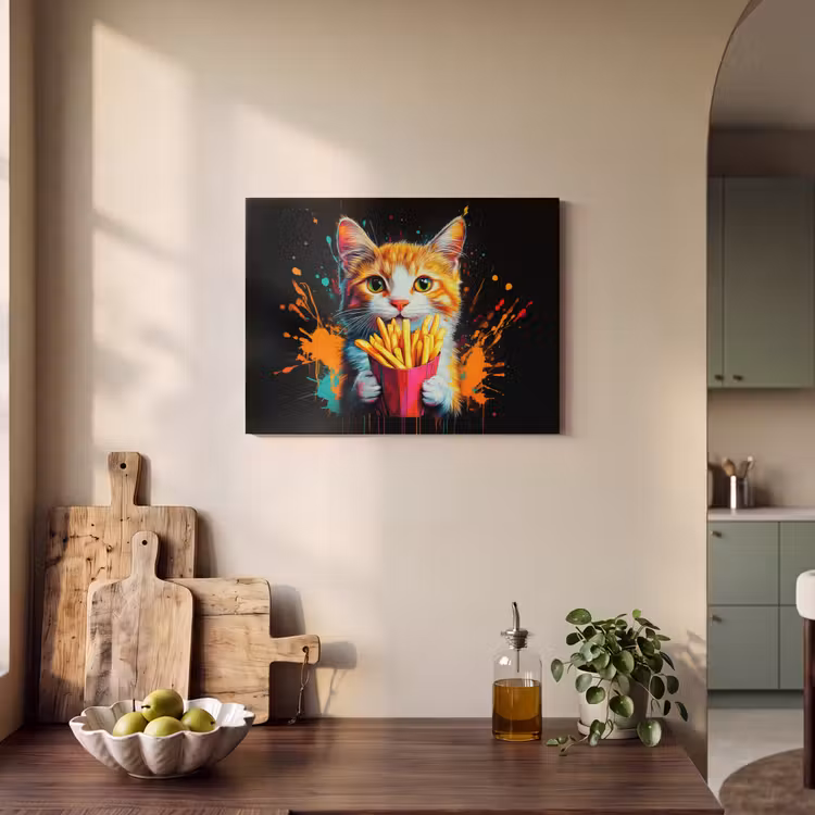 Akoestisch schilderij - Kat - Eten - Patat - Graffiti - Abstract — 3