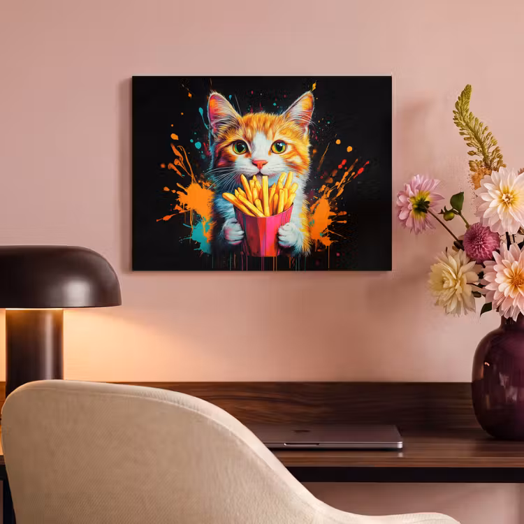Akoestisch schilderij - Kat - Eten - Patat - Graffiti - Abstract — 4