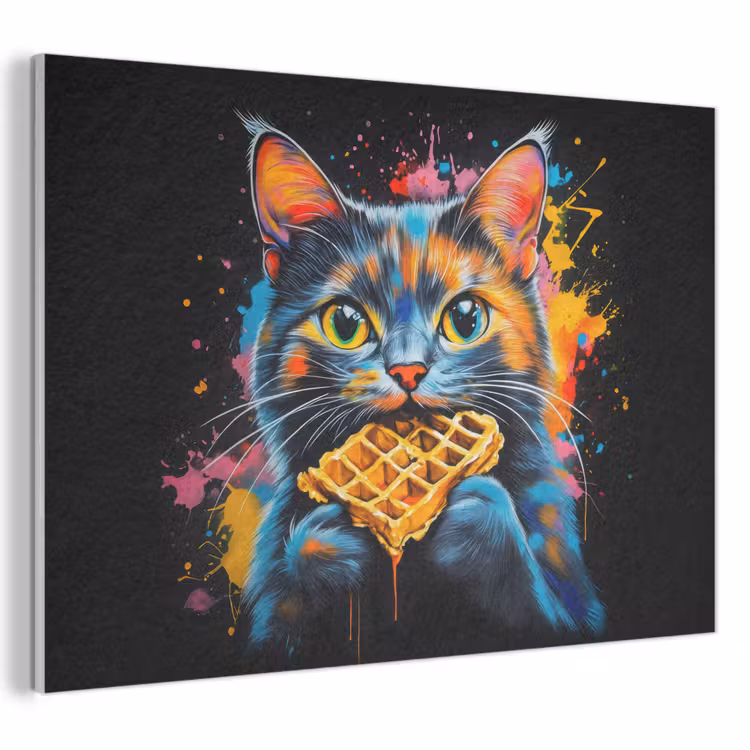 Akoestisch schilderij - Kat - Graffiti - Kleurrijk - Wafel - Eten — 1