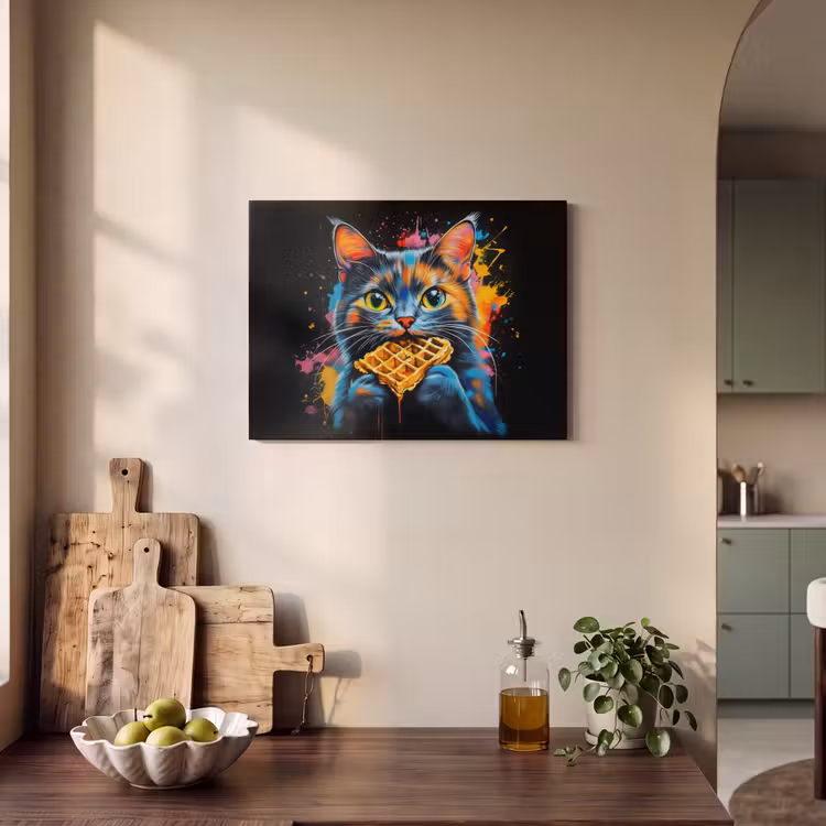 Akoestisch schilderij - Kat - Graffiti - Kleurrijk - Wafel - Eten — 3