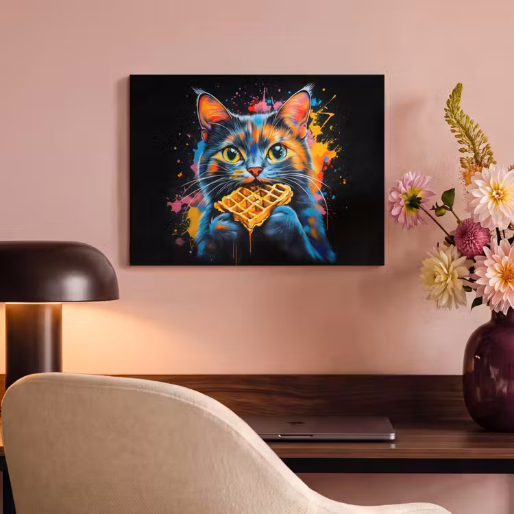Akoestisch schilderij - Kat - Graffiti - Kleurrijk - Wafel - Eten — 4