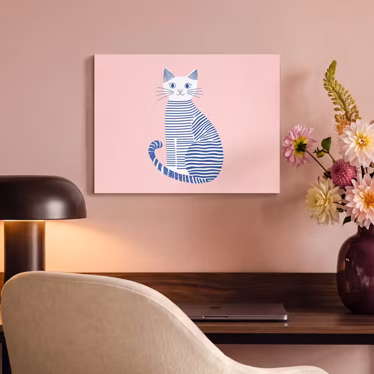 Akoestisch schilderij - Kat - Illustratie - Minimalistisch - Roze — 4