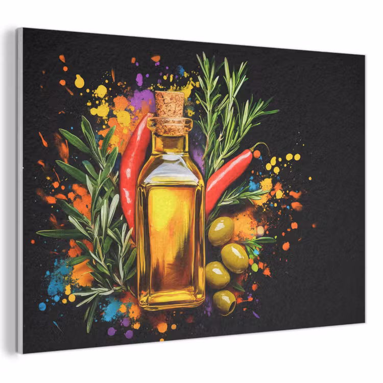 Akoestisch schilderij - Olijfolie - Graffiti - Peper - Olijven - Modern — 1